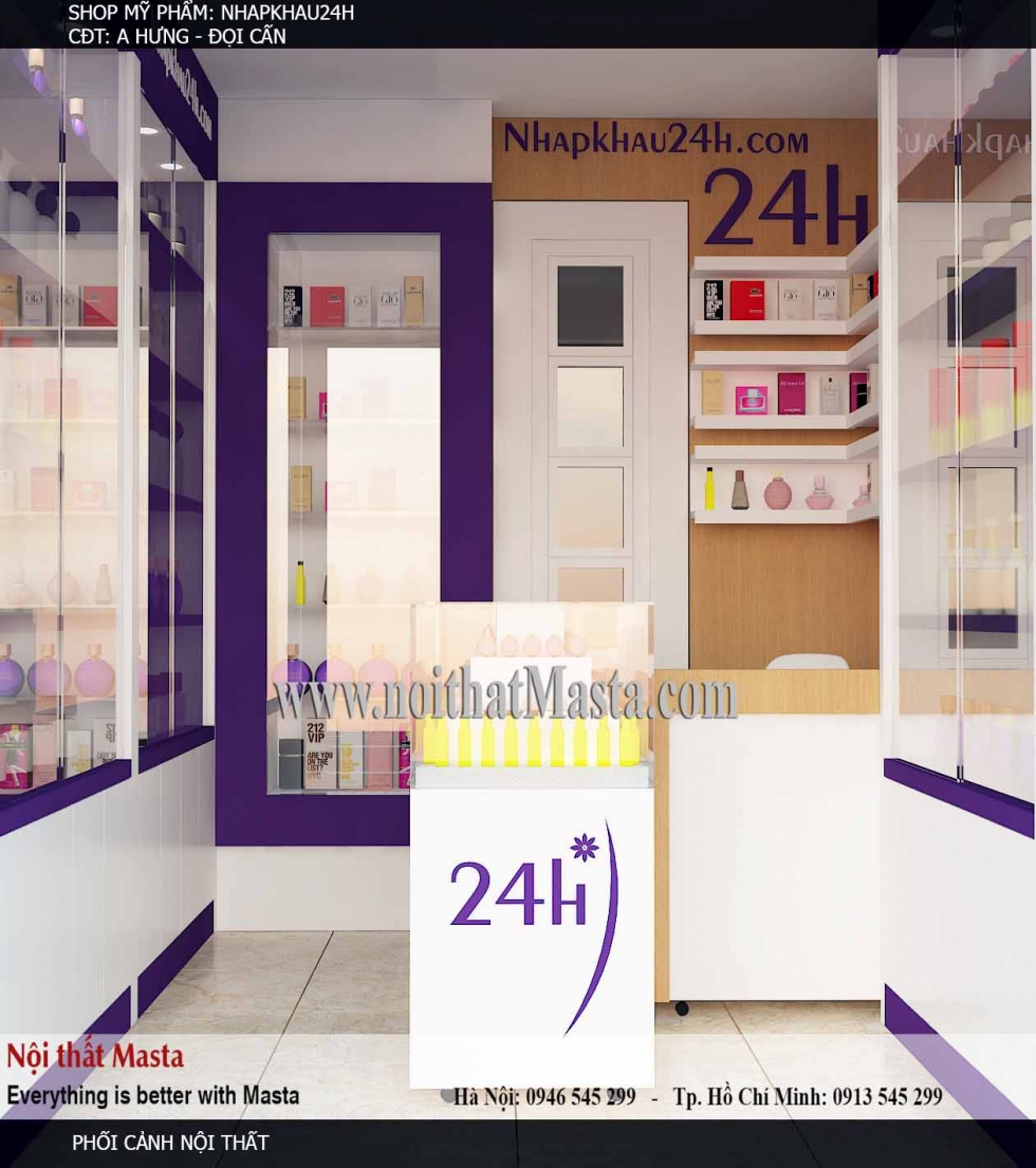 Chi tiết nội thất cửa hàng nhập khẩu mỹ phẩm 24h